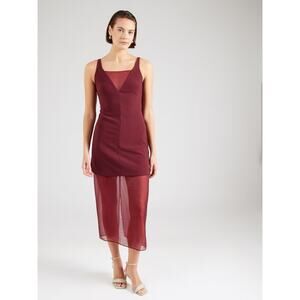 NWT Abercrombie & Fitch V-Neck Sheer Sleeveless Midi Dress Wine Red Large Event